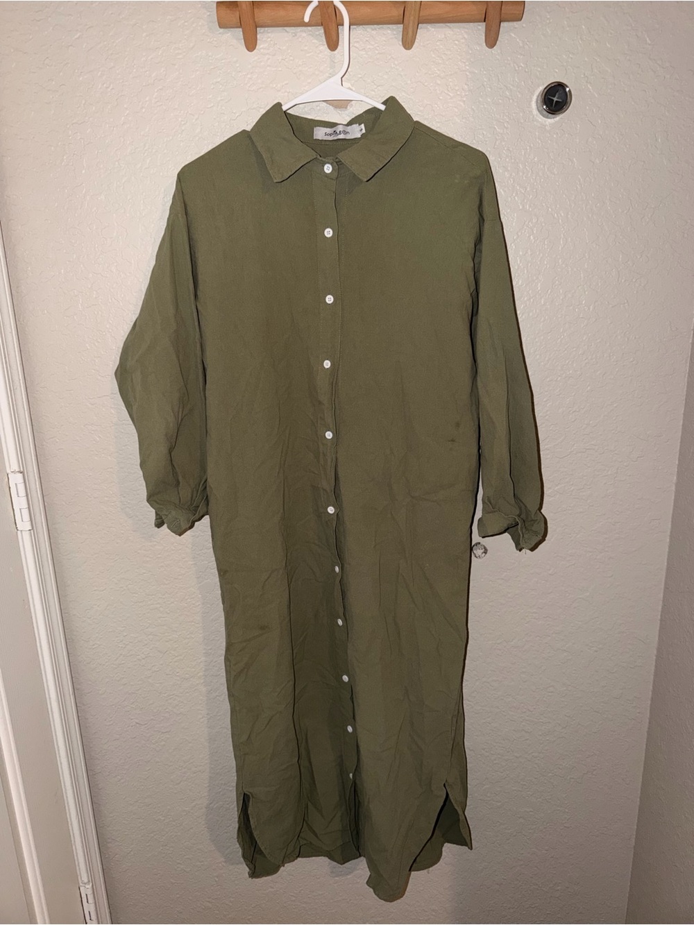 Button-Front Olive Green Shirt Dress